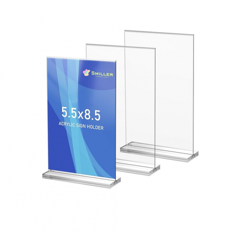 Tabletop T-shaped 8.5x5.5 inches Acrylic Horizontal Double-Sided Display Sign Holder