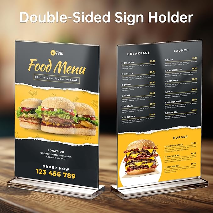 T-shaped 5x7 inches Acrylic Vertical Double-Sided Display Menu Frame