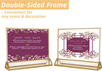 Clear Acrylic Wedding Table Number Holder Stands with Gold Borders, Double Sided Picture Frames Sign for Restaurant Menu Recipe Cards Photo Display