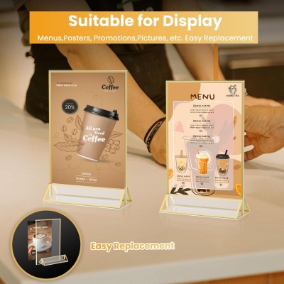 Clear Acrylic Wedding Table Number Holder Stands with Gold Borders, Double Sided Picture Frames Sign for Restaurant Menu Recipe Cards Photo Display