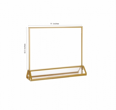 Clear Acrylic Wedding Table Number Holder Stands with Gold Borders, Double Sided Picture Frames Sign for Restaurant Menu Recipe Cards Photo Display