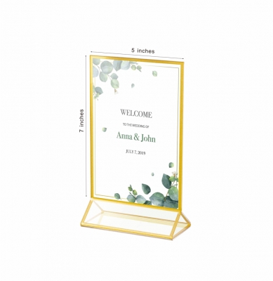 Clear Acrylic Wedding Table Number Holder Stands with Gold Borders, Double Sided Picture Frames Sign for Restaurant Menu Recipe Cards Photo Display