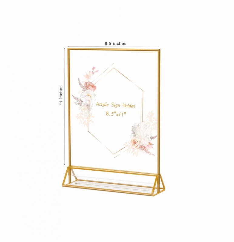 Clear Acrylic Wedding Table Number Holder Stands with Gold Borders, Double Sided Picture Frames Sign for Restaurant Menu Recipe Cards Photo Display