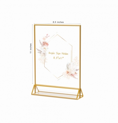 Clear Acrylic Wedding Table Number Holder Stands with Gold Borders, Double Sided Picture Frames Sign for Restaurant Menu Recipe Cards Photo Display