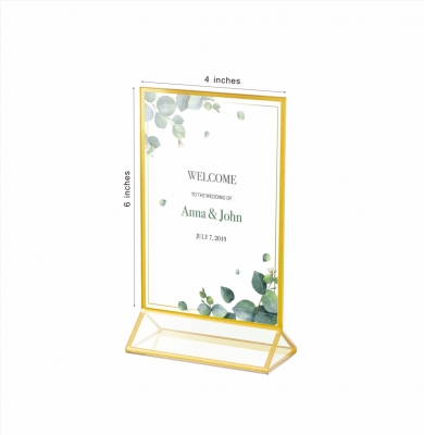 Clear Acrylic Wedding Table Number Holder Stands with Gold Borders, Double Sided Picture Frames Sign for Restaurant Menu Recipe Cards Photo Display