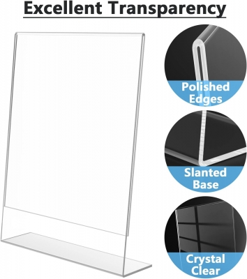 Acrylic Sign Holder, Plastic Sign Holder Plastic Paper Holder With Slanted Back Clear Picture Photo Frames Display Stand Flyer Document Holder for Desktop